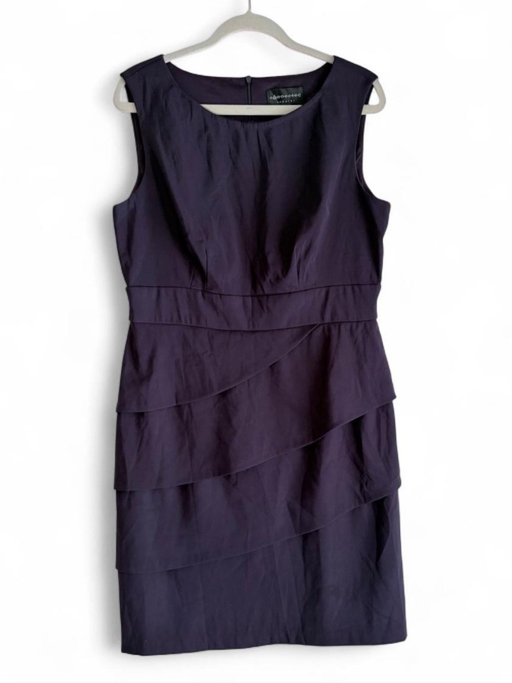 Connected Apparel Dark Purple Sleeveless Layered Ruffle Dress Size 16